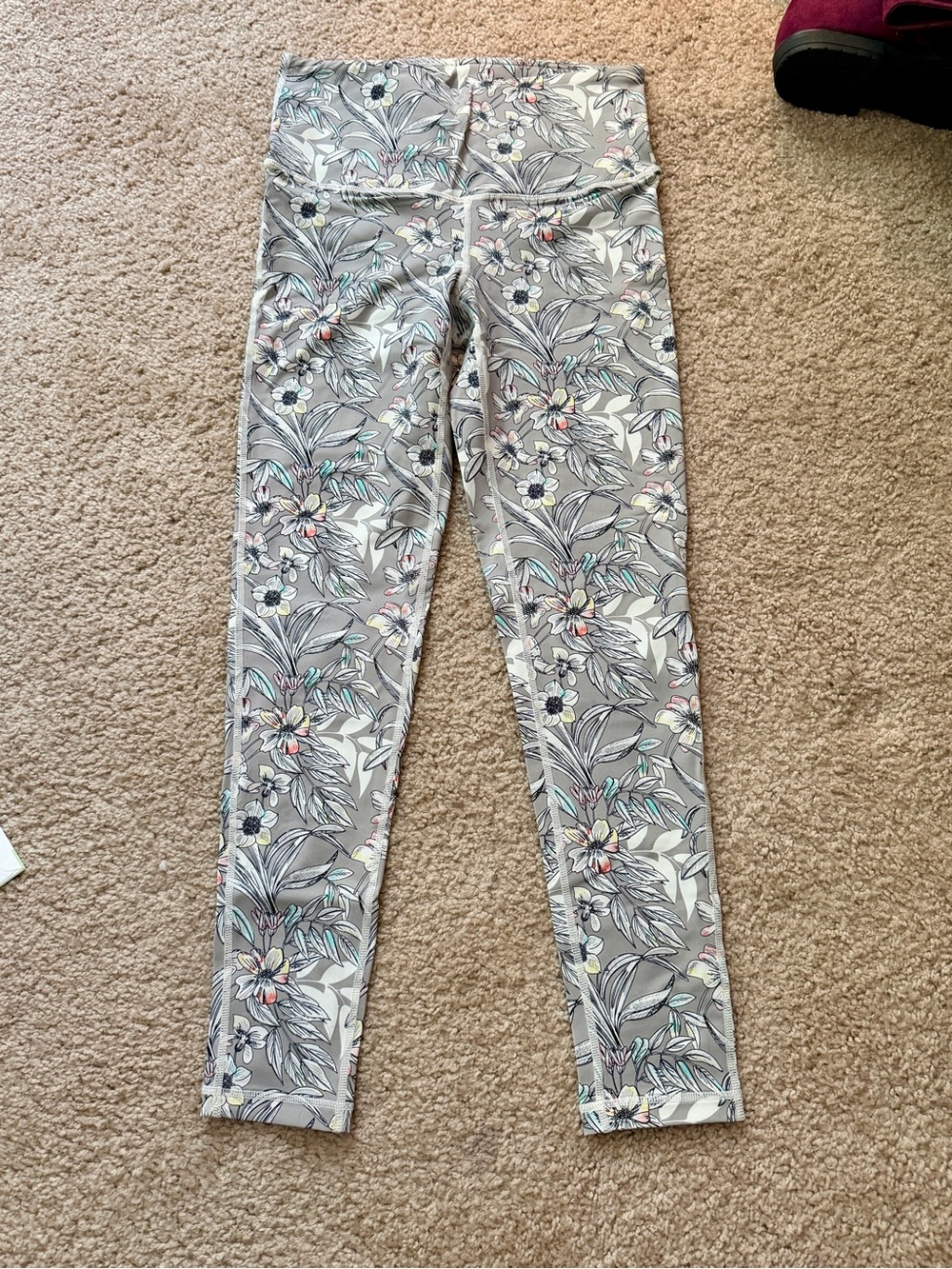 Fashion Nova Gray Floral Leggings with Pastel Accents